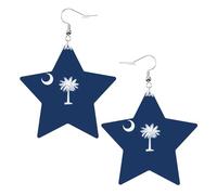 Orecchini in pelle a forma di stella, perfetti per decorazioni o regali per feste di festa. Bandiera della Carolina del Sud bianca, One Size, Cloruro di polivinile rame argento, Nessuna pietra
