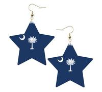 Orecchini in pelle a forma di stella, perfetti per decorazioni o regali per feste di festa. Bandiera della Carolina del Sud bianca, One Size, Cloruro di polivinile rame argento, Nessuna pietra