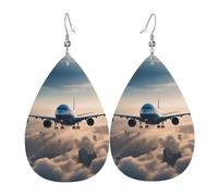 Orecchini in pelle a goccia con aeroplano nel cielo, accessori da donna, orecchini versatili adatti per pendolari e viaggi.