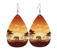Orecchini in pelle a goccia con elefante e giraffa al tramonto, da donna, con gancio, alla moda, vintage, per feste e uso quotidiano, Misura unica, Pelle