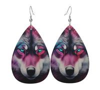 Orecchini in pelle a goccia con lupo con occhi blu, accessori da donna, orecchini versatili adatti per pendolari e viaggi.