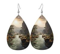 Orecchini in pelle a goccia con montagne e fiumi, accessori da donna, orecchini versatili adatti per pendolari e viaggi.