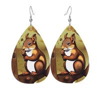 Orecchini in pelle a goccia con scoiattolo che mangia noci, accessori da donna, orecchini versatili adatti per pendolari e viaggi.