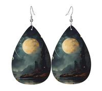 Orecchini in pelle a goccia con stelle e pianeti lunari, accessori da donna, orecchini versatili adatti per pendolari e viaggi.