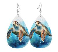 Orecchini in pelle a goccia con tartaruga nell'oceano blu, accessori da donna, orecchini versatili adatti per pendolari e viaggi.
