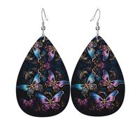 Orecchini in pelle a goccia con tre farfalle scure, accessori da donna, orecchini versatili adatti per pendolari e viaggi.