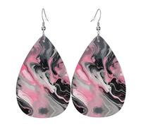 Orecchini In Pelle A Goccia Per Donne Pink Abstract Ink Marble Gray Artistic Eleganti Orecchini Pendenti Lussuoso Ciondolo Con Pendente A Goccia Per Matrimoni Uso Quotidiano Accessori
