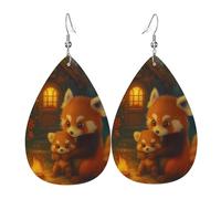 Orecchini In Pelle A Goccia Per Donne Red Panda Family Warming Fireside Squisito Orecchini Da Donna In Finta Pelle Eleganti Ciondolo Con Pendente A Goccia Per Balli Accessori Feste