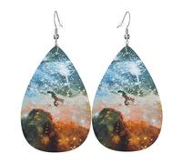 Orecchini in pelle a goccia unici alla moda pendenti orecchini gioielli accessorio Galaxy Space. (2) Stampa