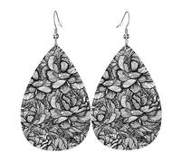 Orecchini In Pelle Abstract Flowers Flower Black And White Ecopelle Orecchino Confortevoli Classico Goccia D'Acqua Orecchini, Per Party, Valentine'S Day, Ouple