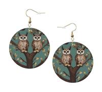 Orecchini in pelle alla moda con gufo e rami di albero, da donna, pendenti, 1 paio di orecchini leggeri stampati per piercing, idea regalo per donne e ragazze