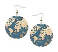 Orecchini in pelle alla moda con mappa del mondo, da donna, pendenti, 1 paio di orecchini leggeri stampati per piercing, idea regalo per donne e ragazze