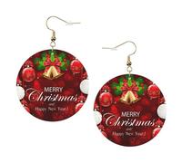 Orecchini in pelle alla moda da donna con sfera di Natale e campanella dorata, 1 paio di orecchini leggeri stampati per piercing, idea regalo per donne e ragazze