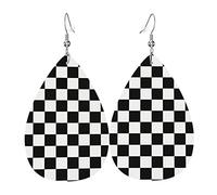 Orecchini in pelle bianca nera scozzese per donne e ragazze Orecchini in pelle a goccia Orecchini pendenti semplici