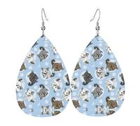 Orecchini in pelle blu con cincillà e luna per donne pendenti, orecchini a goccia piercing gioielli leggeri regali per donne ragazze