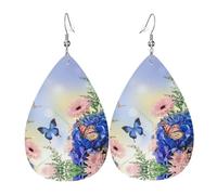 Orecchini in pelle blu con farfalla e fiori per donne pendenti, orecchini a goccia piercing gioielli leggeri regali per donne ragazze