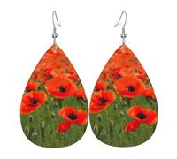 Orecchini in pelle bohémien con pendente a forma di goccia e petali di papaveri, idea regalo per occasioni come compleanni