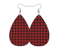 Orecchini In Pelle Buffalo Plaid Red Black Plaid Geometric Stripes Scottish Tartan Orecchino In Ecopelle Confortevoli Decorazioni Per Feste Orecchini Pendent, Per Valentine'S Day, Party