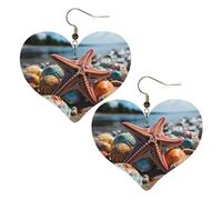 Orecchini in pelle colorata con stella marina sulla spiaggia, orecchini a forma di cuore, leggeri, orecchini pendenti, idea regalo