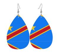 Orecchini in pelle con bandiera del Congo, orecchini in stile europeo e americano per giovani donne, regali di compleanno/San Valentino