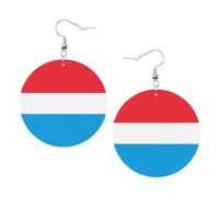 Orecchini in pelle con bandiera del Lussemburgo - Orecchini rotondi in pelle PVC stampata su entrambi i lati, con ganci placcati in argento 925, taglia unica, argento Sterling e pietra dorata, One