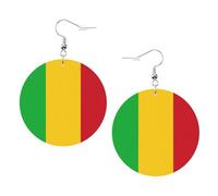 Orecchini in pelle con bandiera del Mali - Orecchini rotondi in pelle PVC stampata su entrambi i lati, con ganci placcati in argento 925, taglia unica, argento Sterling, pietra d'oro, taglia unica