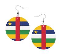 Orecchini in pelle con bandiera dell'Africa centrale - Orecchini rotondi in pelle PVC stampata su entrambi i lati con ganci placcati in argento 925, taglia unica, argento Sterling e pietra dorata, One
