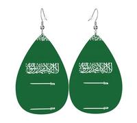 Orecchini in pelle con bandiera dell'Arabia Saudita per le donne a goccia pendente stampato accessori moda abbigliamento quotidiano festa, Misura unica, Pelle