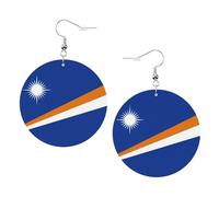 Orecchini in pelle con bandiera delle Isole Marshall, orecchini rotondi in pelle PVC stampata su entrambi i lati, con ganci placcati in argento 925, taglia unica, argento Sterling, pietra dorata, One