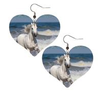 Orecchini in pelle con cavallo bianco che corre sul mare, orecchini da donna a forma di cuore, leggeri, orecchini pendenti gioielli regali, One Size, Nessuna pietra preziosa