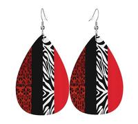 Orecchini in pelle con ciondolo a goccia con stampa di leopardo rosso e zebra, leggeri e versatili, adatti per spostamenti quotidiani e appuntamenti