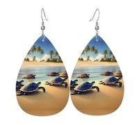 Orecchini in pelle con ciondolo a goccia stampato con tartarughe sulla spiaggia, versatili ed eleganti da indossare tutti i giorni