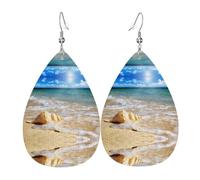 Orecchini in pelle con conchiglie oceaniche e onde marine, per donne, orecchini in pelle forata a goccia, set di gioielli di Natale per compleanni e regali per le donne