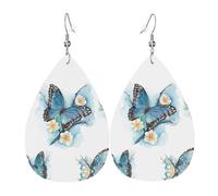 Orecchini in pelle con farfalla blu su fiore fiore per donne pendenti, orecchini a goccia piercing gioielli leggeri regali per donne ragazze