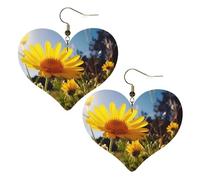 Orecchini in pelle con fiore giallo sotto il sole per le donne orecchini a forma di cuore leggeri orecchini pendenti gioielli regali, One Size, Nessuna pietra preziosa