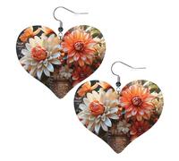 Orecchini in pelle con fiori arancioni da donna, orecchini a forma di cuore, leggeri, orecchini pendenti gioielli regali, One Size, Nessuna pietra preziosa