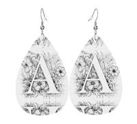 Orecchini in pelle con fiori e lettere, orecchini in stile europeo e americano per giovani donne, regali di compleanno/regali di San Valentino