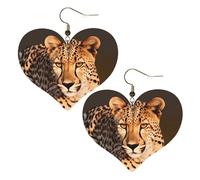 Orecchini in pelle con ghepardo selvatico, da donna, a forma di cuore, leggeri, idea regalo