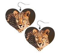 Orecchini in pelle con ghepardo selvatico, da donna, a forma di cuore, leggeri, idea regalo