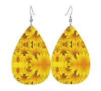 Orecchini in pelle con girasoli gialli e fiori gialli per donne pendenti a goccia stampati accessori alla moda per uso quotidiano e, Misura unica, Pelle