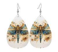 Orecchini in pelle con libellula dorata e delicata su sfondo giallo, orecchini in stile europeo e americano per giovani donne, regali di compleanno/San Valentino