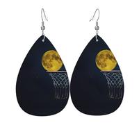Orecchini in pelle con luna e pallacanestro per le donne orecchini a goccia orecchini in pelle alla moda pendenti gioielli regali per mamma, moglie, figlie