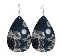 Orecchini in pelle con luna piena cielo notturno per donne orecchini in pelle forata a goccia set di gioielli di compleanno regali di Natale per le donne