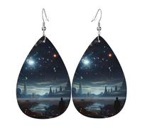 Orecchini in pelle con luna, stelle e pianeti, accessori da donna, adatti per l'uso quotidiano, pendolari e viaggi.