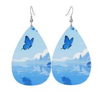 Orecchini in pelle con lupo blu e luna, da donna, orecchini a goccia, leggeri, orecchini a cerchio pendenti, gioielli regalo, One Size, Pelle sintetica, Non pietra preziosa