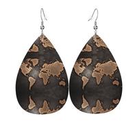 Orecchini in pelle con mappa del mondo continenti per donne a goccia forato orecchini in pelle set regalo di compleanno di Natale gioielli per le donne