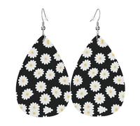 Orecchini in pelle con margherita bianca, da donna, a goccia, con foro, set di orecchini in pelle, regalo di compleanno o di Natale per le donne