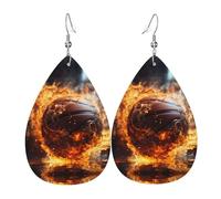 Orecchini in pelle con motivo a pallacanestro sul fuoco e fiamma d'acqua | Orecchini stampati a forma di goccia d'acqua, adatti per scene di tutti i giorni/feste/appuntamenti