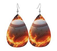 Orecchini in pelle con motivo baseball sul fuoco, orecchini a goccia, leggeri, orecchini a cerchio pendenti, gioielli regalo, One Size, Pelle sintetica, Non pietra preziosa