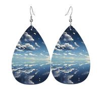 Orecchini in pelle con motivo cielo blu e nuvole bianche | Orecchini stampati a forma di goccia d'acqua, adatti per scene di tutti i giorni/feste/appuntamenti